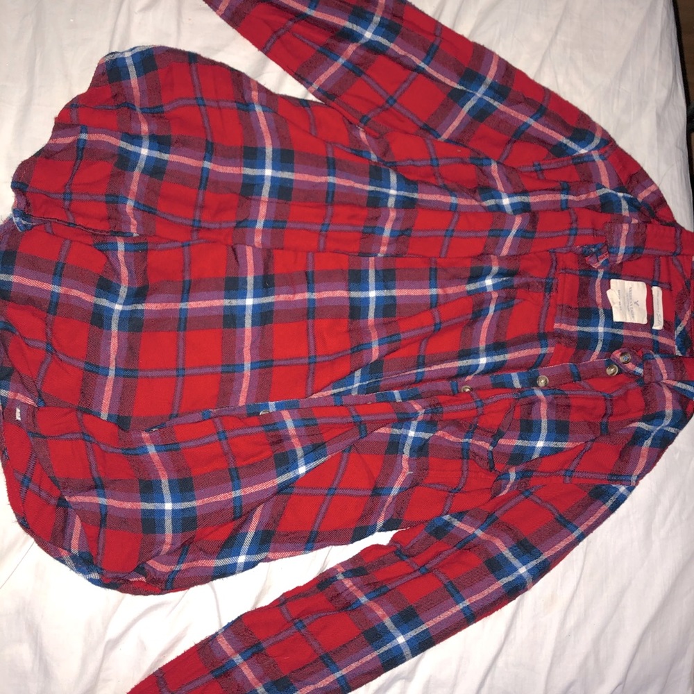 aeropostale red, blue and white plaid flannel
